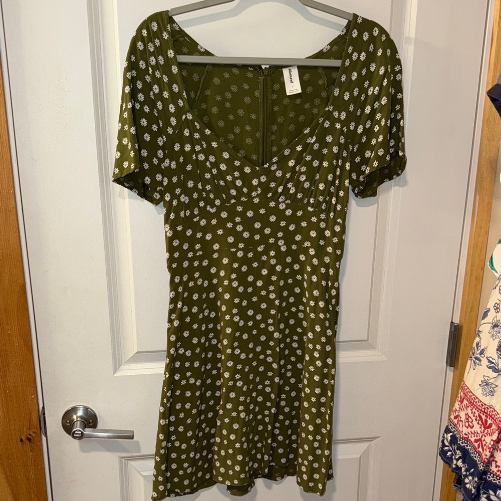 Abound Olive Dress with White Floral Design